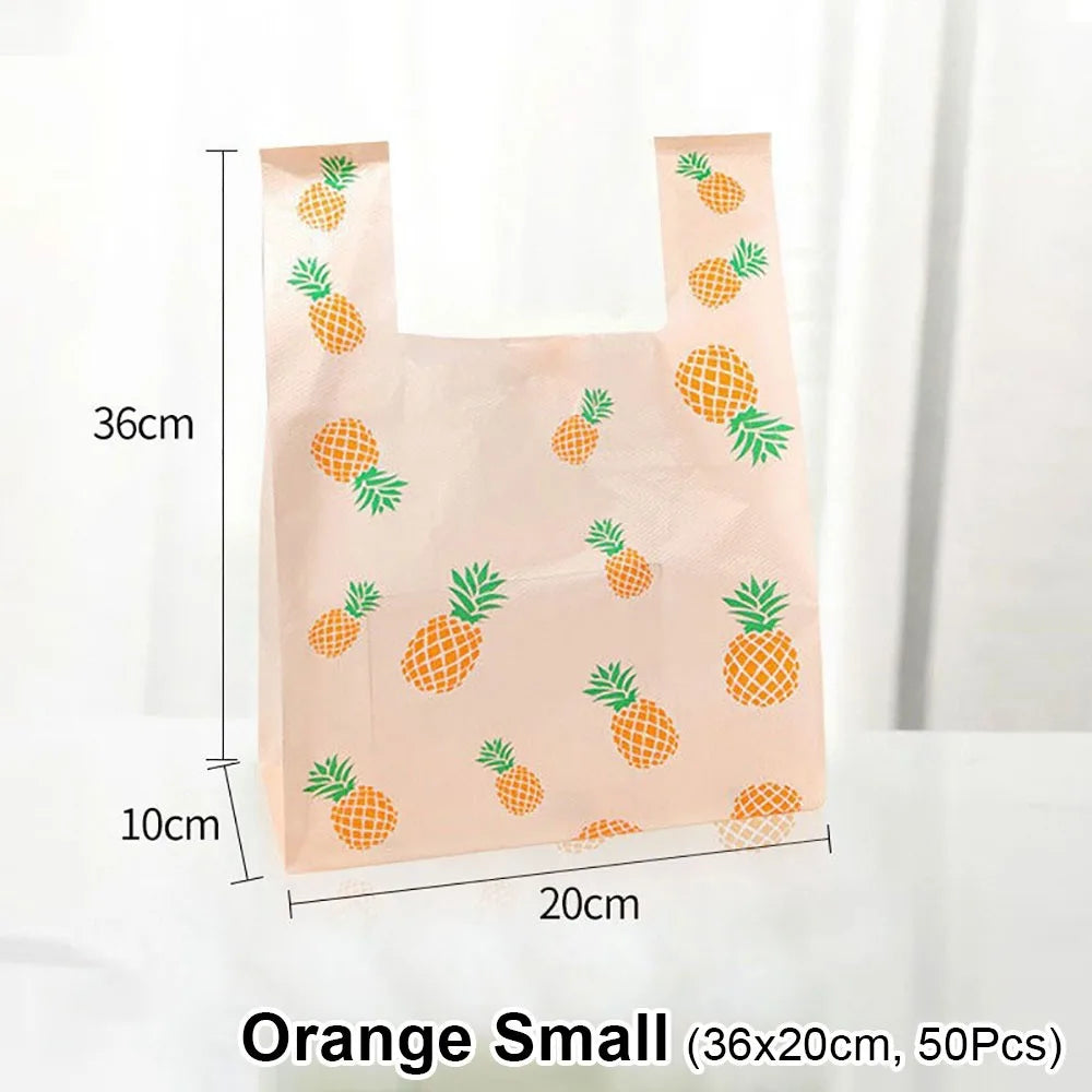 50Pcs Cute Fruit Plastic Bag Vest Bag Carry Out Bags With Handle Supermarket Shopping Takeaway Packaging Bag Home Storage Bag Oasis Select 50Pcs Orange S