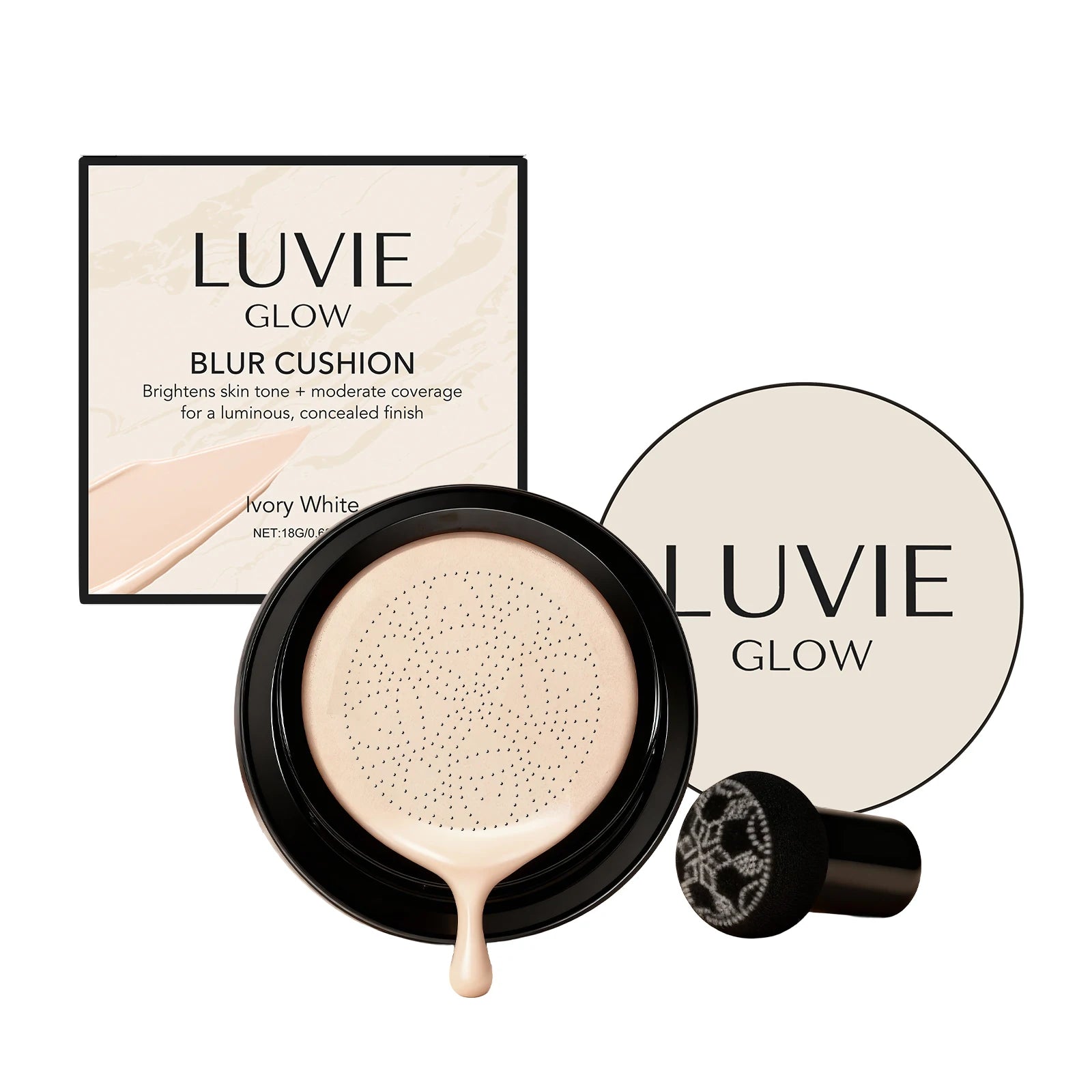 Long-Lasting Air Cushion Foundation Natural Coverage Blemishes Smooth Brightening Skin Oil Control Sweatproof Facial Base Makeup Oasis Select Ivory White