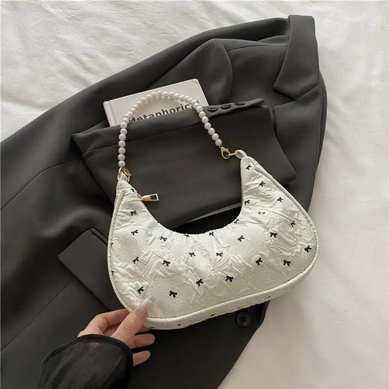 Women's Wrinkled Bow Baguette Shoulder Bag | Elegant Handbag