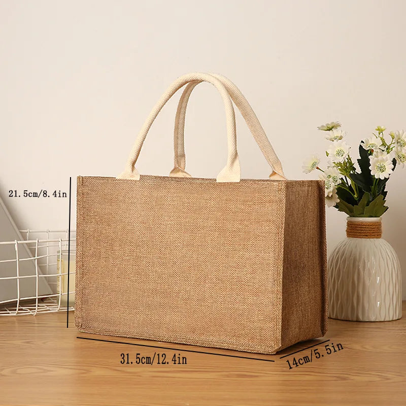 New linen tote bag large capacity jute tote bag imitation linen shopping bag travel organizer bag Oasis Select C