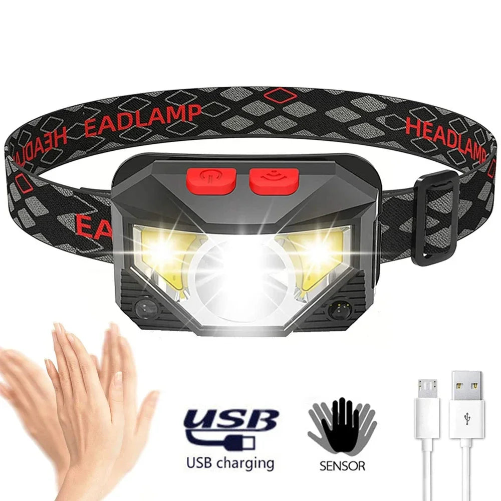 8 Modes LED Headlight Handfress Motion Sensor Powerful Headlamp Head Lamp COB Flashlight Torch Head Light For Camping, Fishing Oasis Select SL03