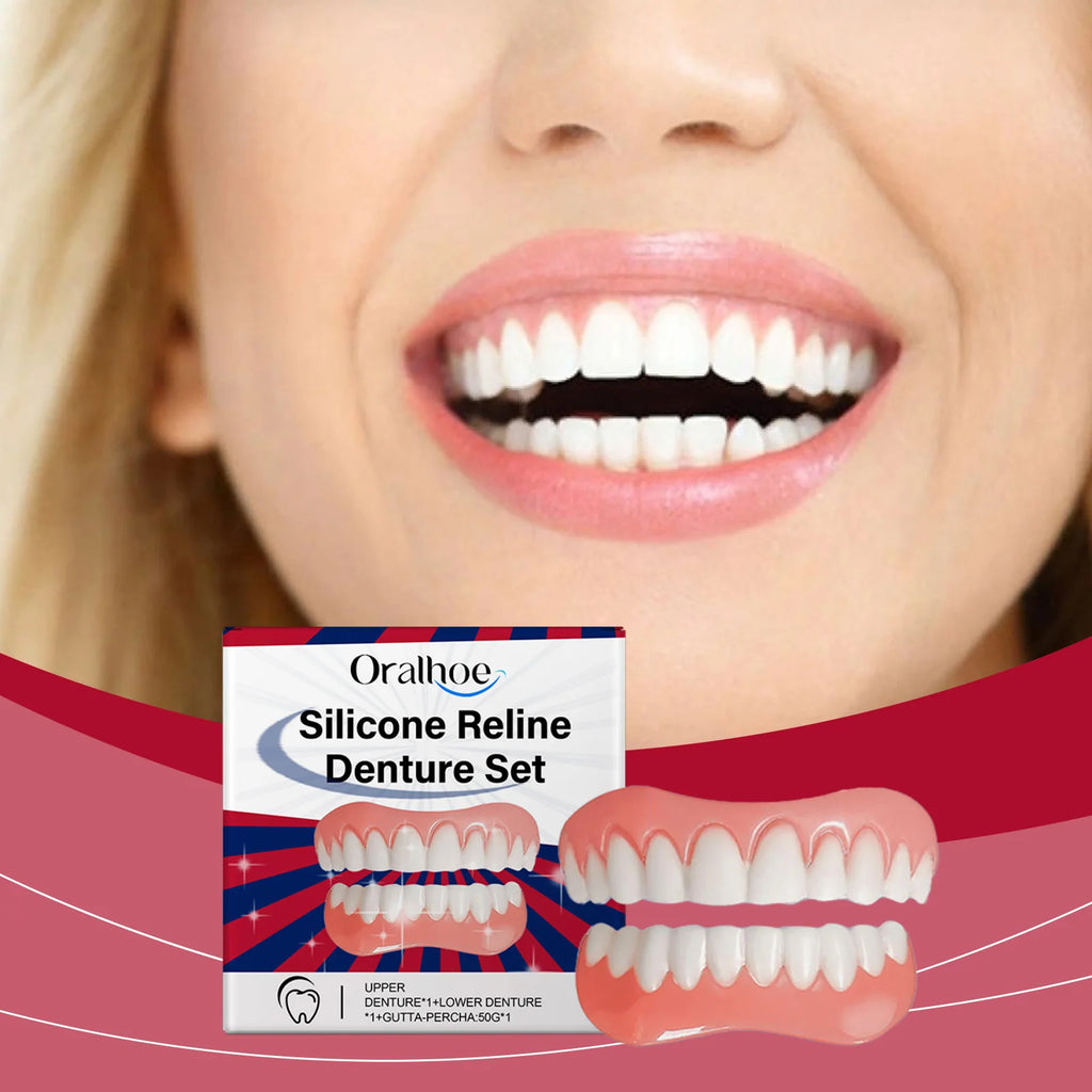 Silicone Denture Set Upper Lower Veneers False Teeth Braces Adjustable Perfect Smile Soft Comfortable Teeth Orthodontic Adults Oasis Select