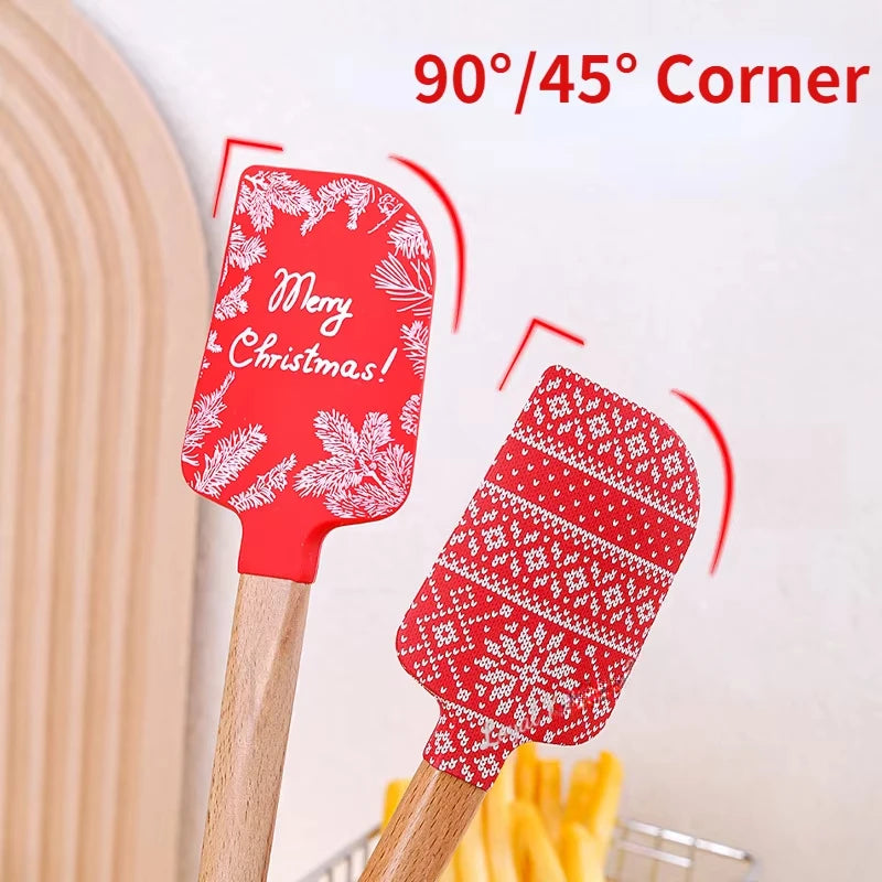Christmas Non-Stick Silicone Cake Spatula Wooden Handle Chocolate Butter Mixer Pastry Cream Scraper Baking Kitchen Accessories Oasis Select