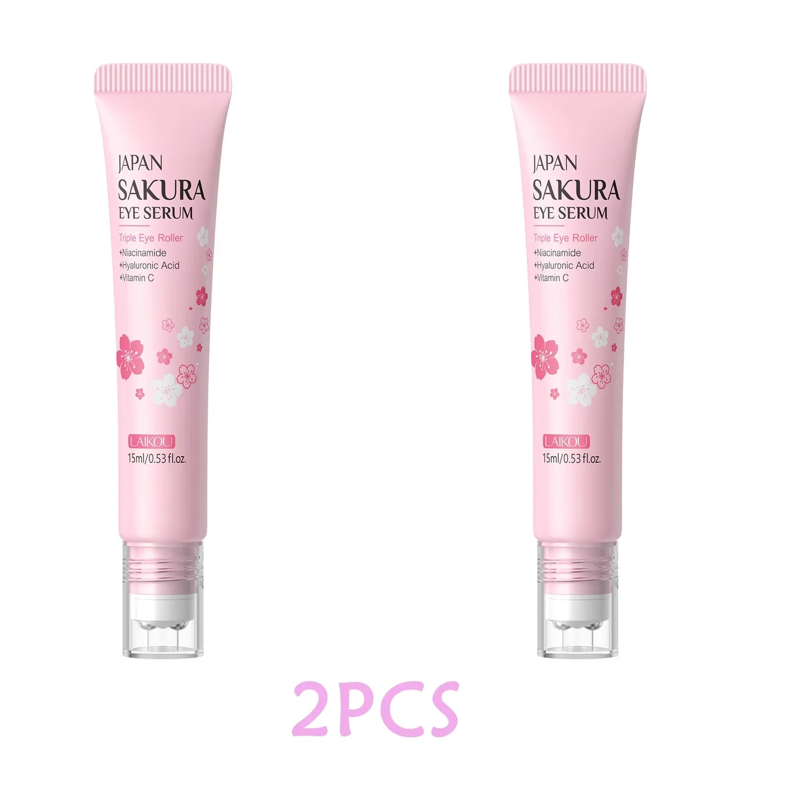 LAIKOU Sakura Roller Eye Serum 15ml Hydrating Reduce Dark Circles Puffiness Anti-Aging Brightening Firming Eye Care Oasis Select 2pcs