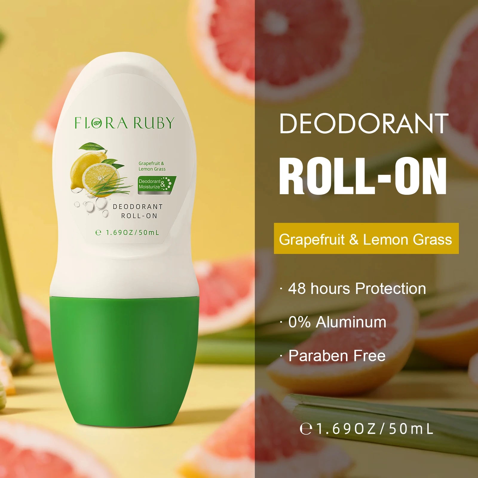 Body Deodorant roll on aluminum free deodorant ball provide 48hr odor protection Compact And Portable Suitable For Sport and use Oasis Select Grapefruit- Lemon