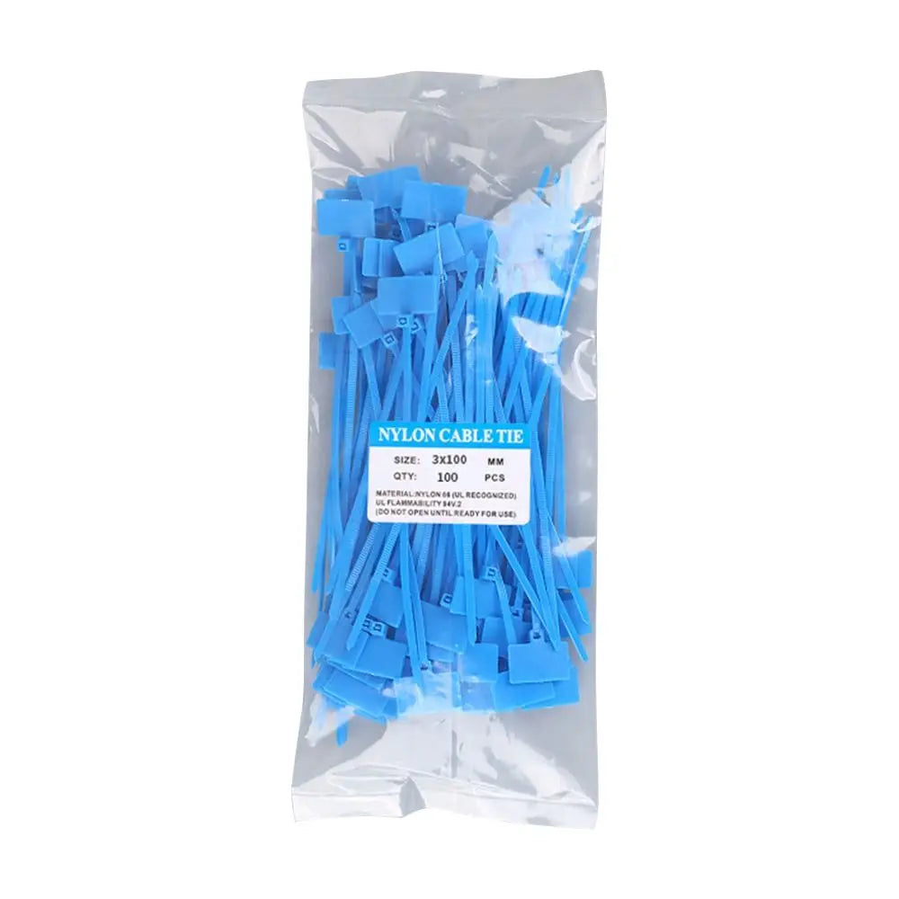 100pcs Plastic Loop Ties Markers Cable Easy Mark Nylon Cable Ties Tag Labels Tag Self-locking Zip Ties Oasis Select blue