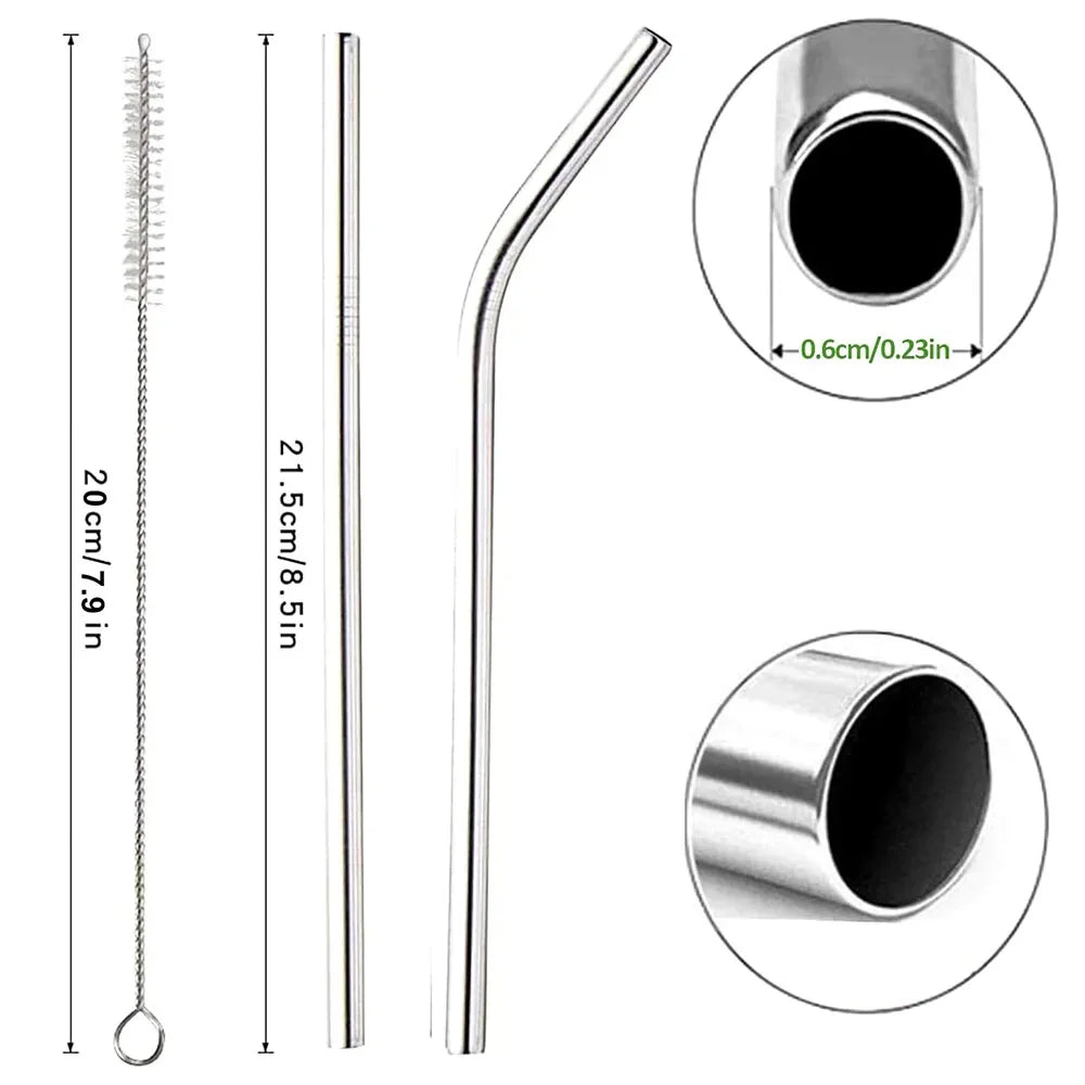Reusable Drinking Straw 304 Stainless Steel Straws Straight Bent Metal Straw with Cleaner Brush Pouch Wholesale Oasis Select