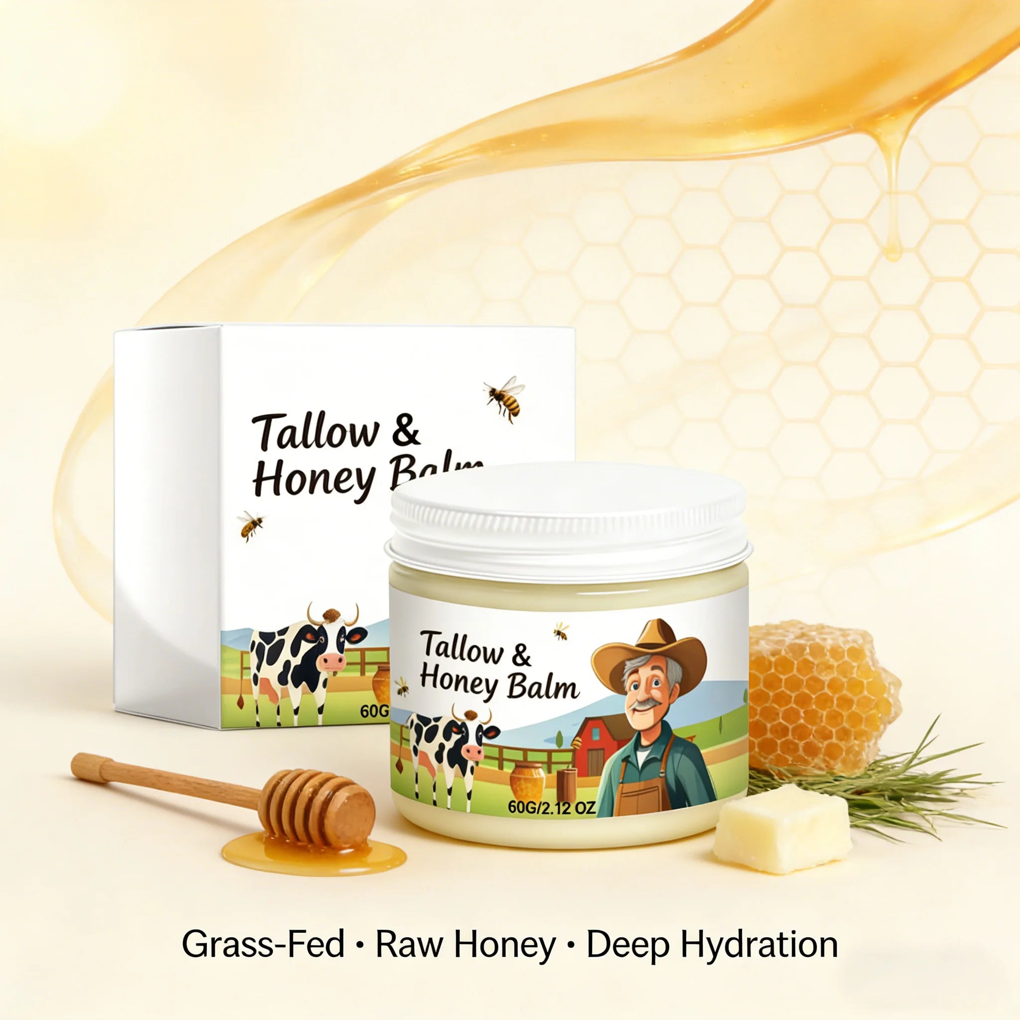 Hydrating Tallow & Honey Balm Skin Nourishing Smoothing Delicate Moisturizer to Improve Texture for Soft Firm Skin Daily Skincar Oasis Select