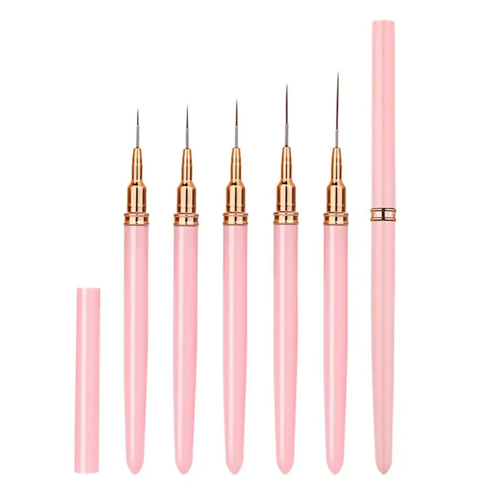 5-Piece Nail Art Liner Brush Set – UV Gel & Polish Detail Pens Nail Art Brush Set Oasis Select pink