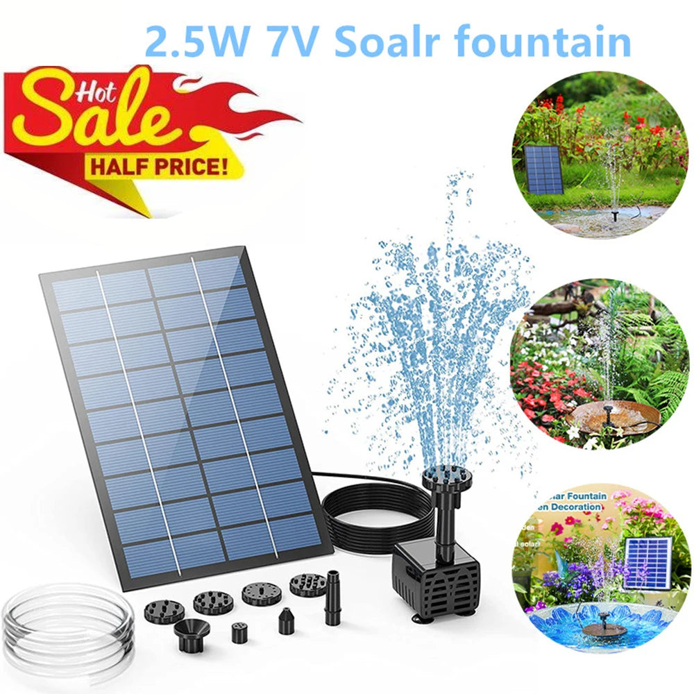 2.5W Solar Water Pump Fountain,with 6Nozzles and 4ft Water Pipe,Solar Powered Pump for Bird Bath,Pond,Garden Solar Fountain Pump Oasis Select