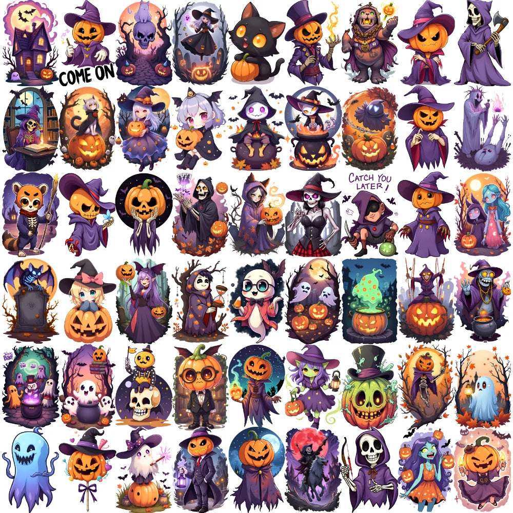 63pcs Halloween Temporary Tattoos – Witch, Ghost & Black Cat