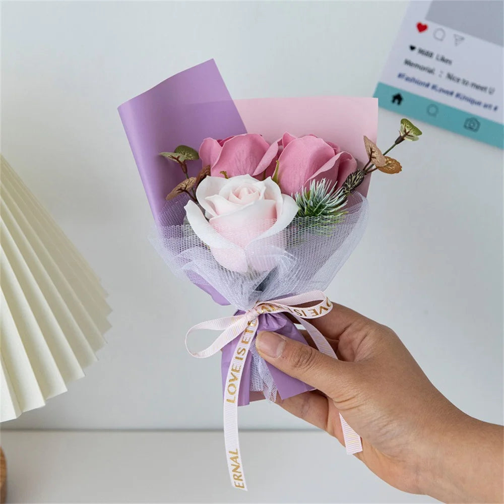 3 Heads Soap Rose Bouquet Valentines Day Gift For Friends Wedding Bouquet Home Decor Rose Flower Bouquet Wedding Party Gift 2024 Oasis Select