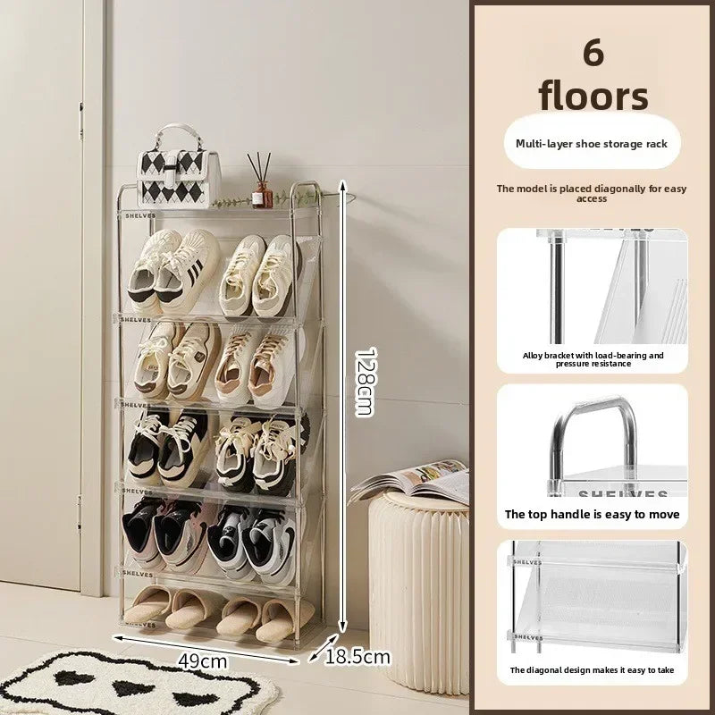 Multifunctional shoe rack doorway dormitory rental room storage shoe cabinet household bedroom large capacity multi-layer Oasis Select Transparent White-6