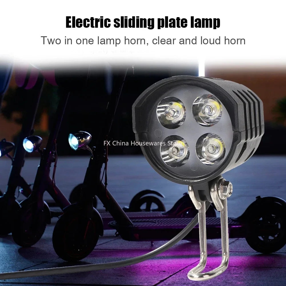 E-Bike Horn Light Electric Bicycle 4 LED Headlight 12W Waterproof 2 in 1 Horn and Light Switch Bicycle Flashlight Oasis Select