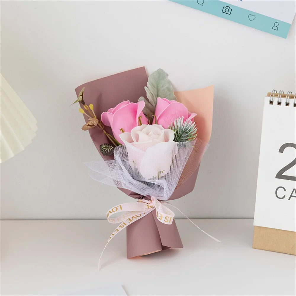 3 Heads Soap Rose Bouquet Valentines Day Gift For Friends Wedding Bouquet Home Decor Rose Flower Bouquet Wedding Party Gift 2024 Oasis Select Pink-1 Heads