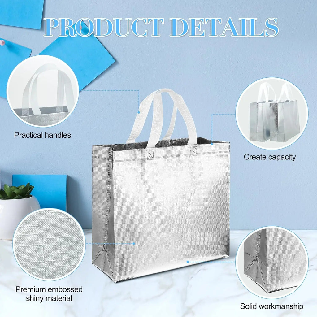 4/6/8PCS Eeusable Gift Bags with Handles Elegant Sliver Gift Bags Independence Day Birthdays Parties Holidays Wedding Shopping Oasis Select