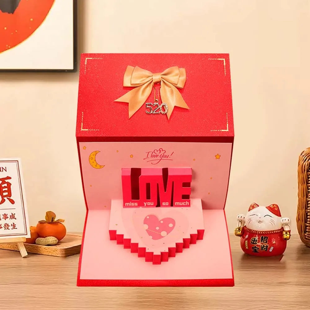 6/10 Slots Birthday Red Envelope Wish Lucky 3D Folding Cake Greeting Card with Bowknot Paper Cash Gift Bag Spring Festival Oasis Select 10 Cards Style B 175x88mm