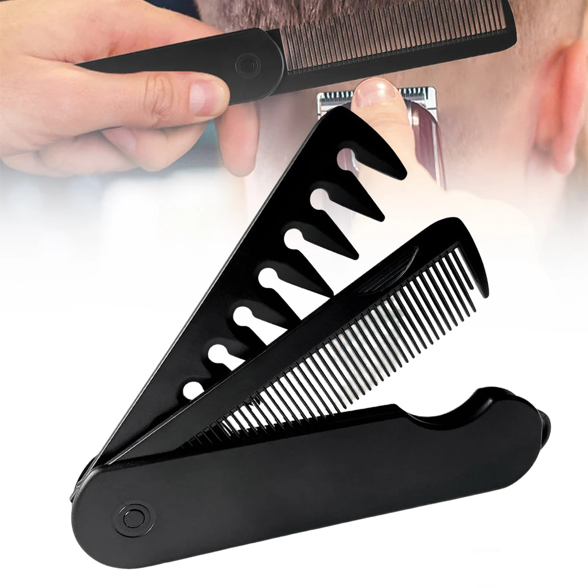 Mens Folding Pocket Comb 2 in 1 Fine Wide Tooth Portable Travel Hair Beard Grooming Kit Compact Black EDC Accessory Oasis Select