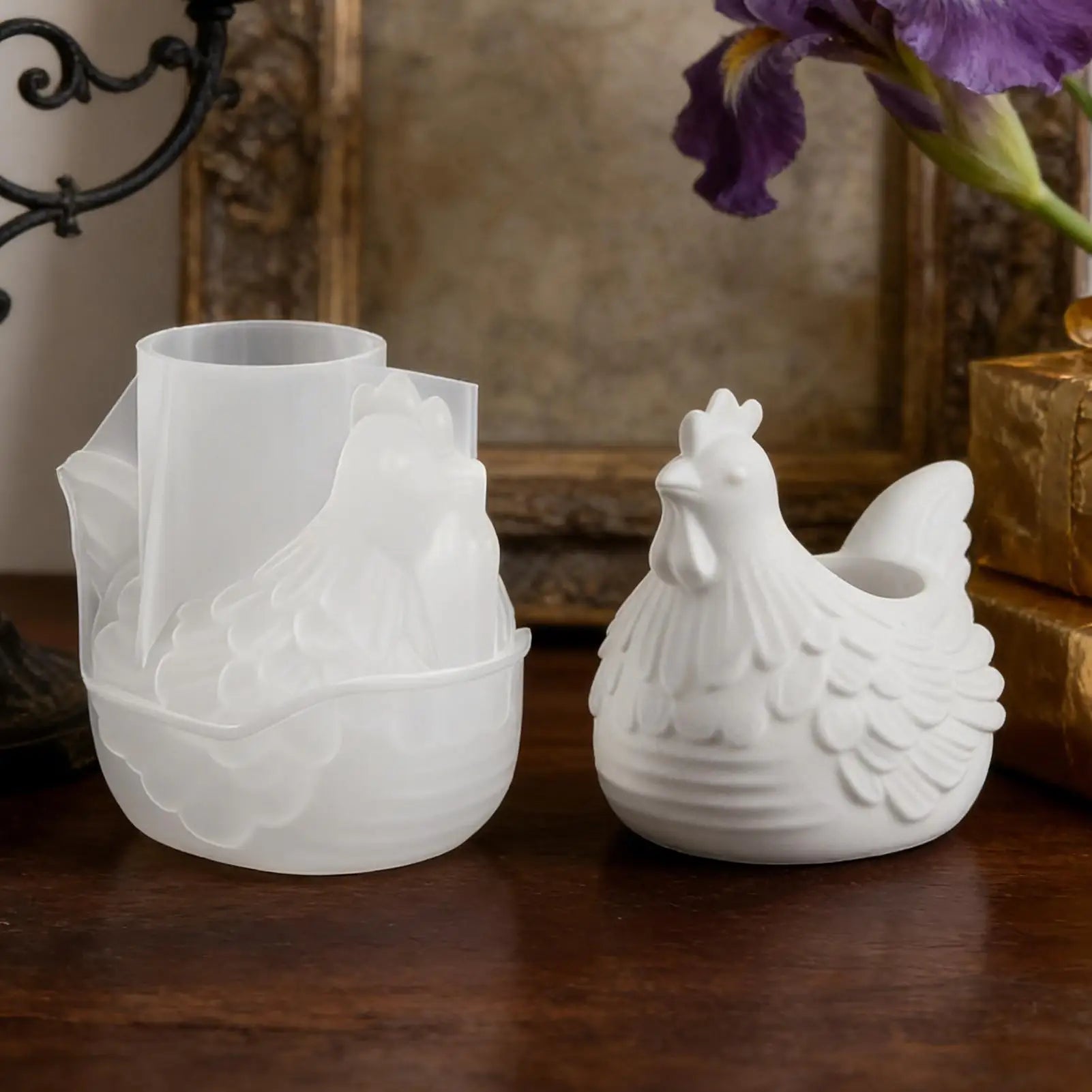 Hen Candle Jar Silicone Mold DIY Handmade 3D Chick-Shaped Flowerpot Storage Box Easter Base Plaster Concrete Mold Home Decor Oasis Select