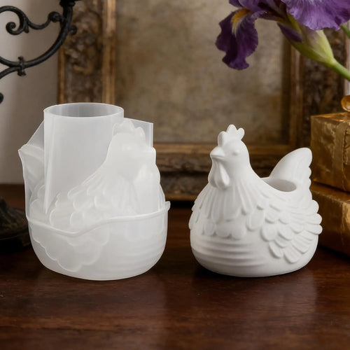 Hen Candle Jar Silicone Mold DIY Handmade 3D Chick-Shaped Flowerpot Storage Box Easter Base Plaster Concrete Mold Home Decor Oasis Select