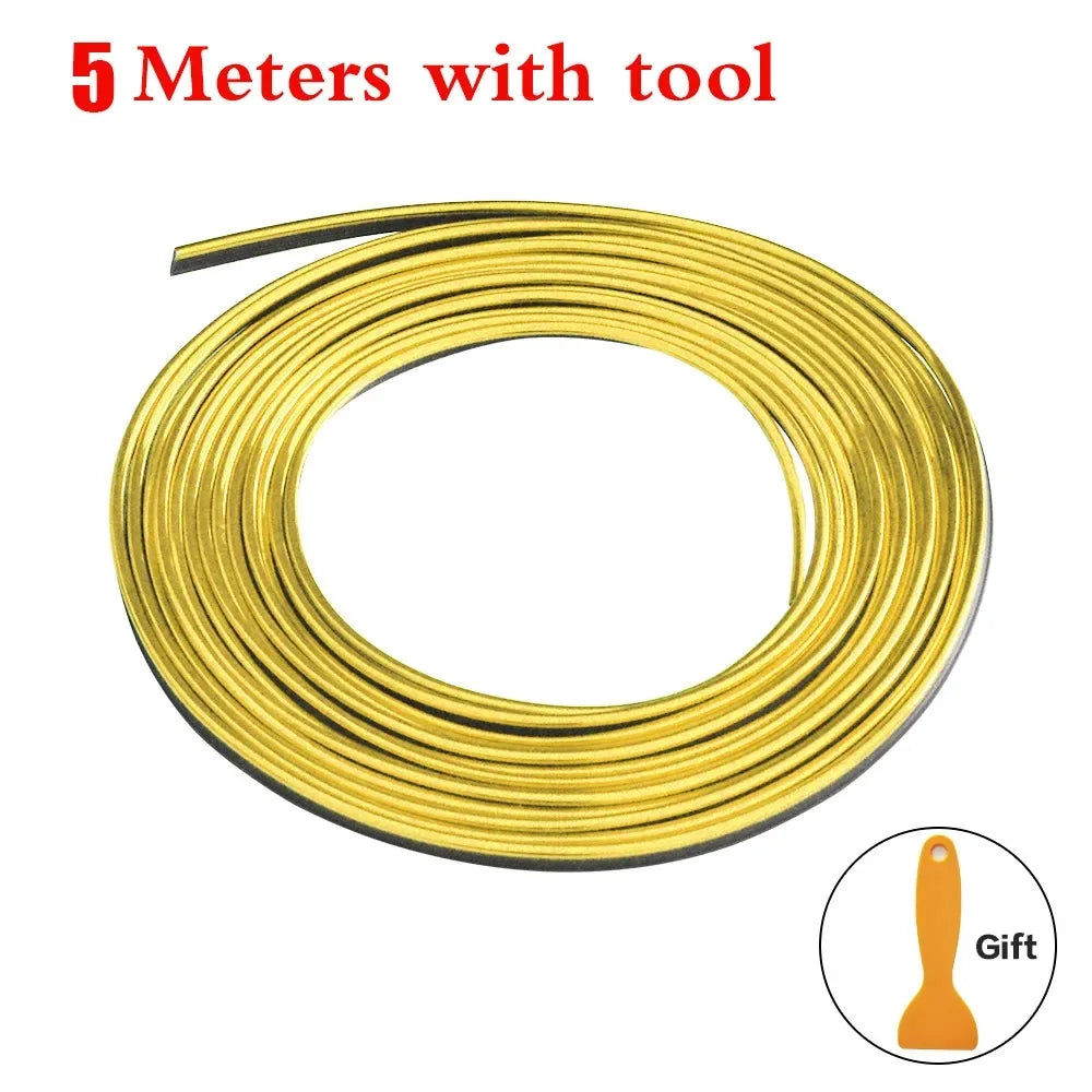 1/2pcs Universal Car Moulding Decoration Flexible Strips 5M Interior Auto Mouldings Car Cover Trim Dashboard Door Car-styling Oasis Select 5M gold