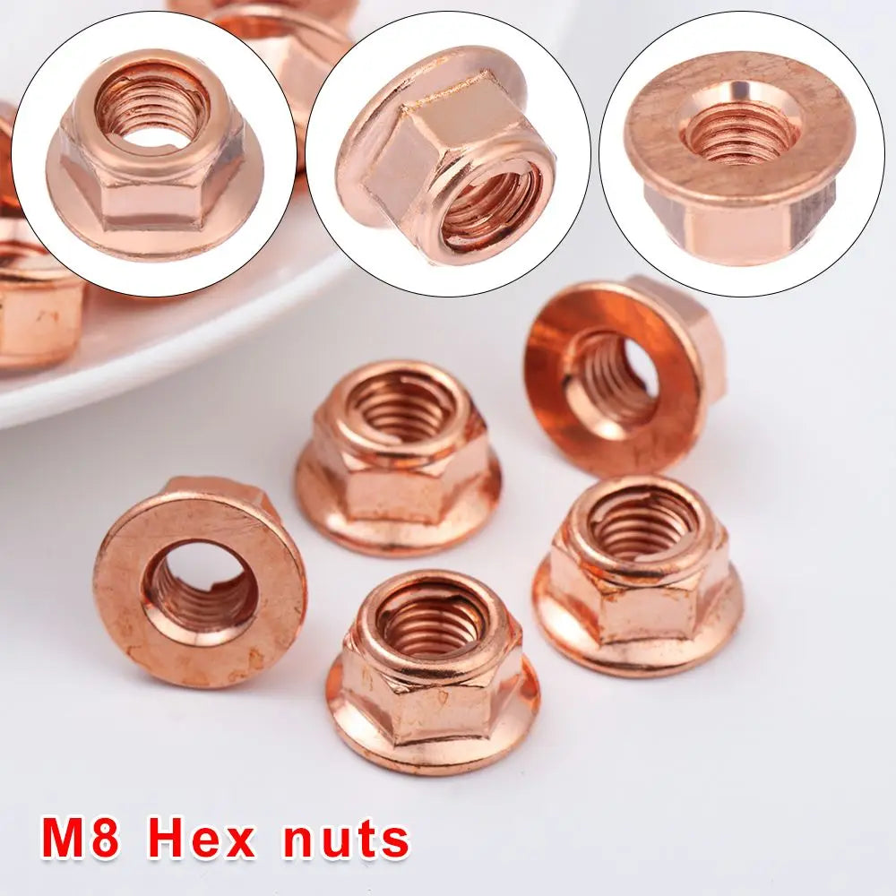 12Pcs M8 Copper Flashed Exhaust Manifold Nut Exhaust Nuts Elbow Nuts Practical 8mm Nuts High Temperature Nuts Home Fasteners Oasis Select