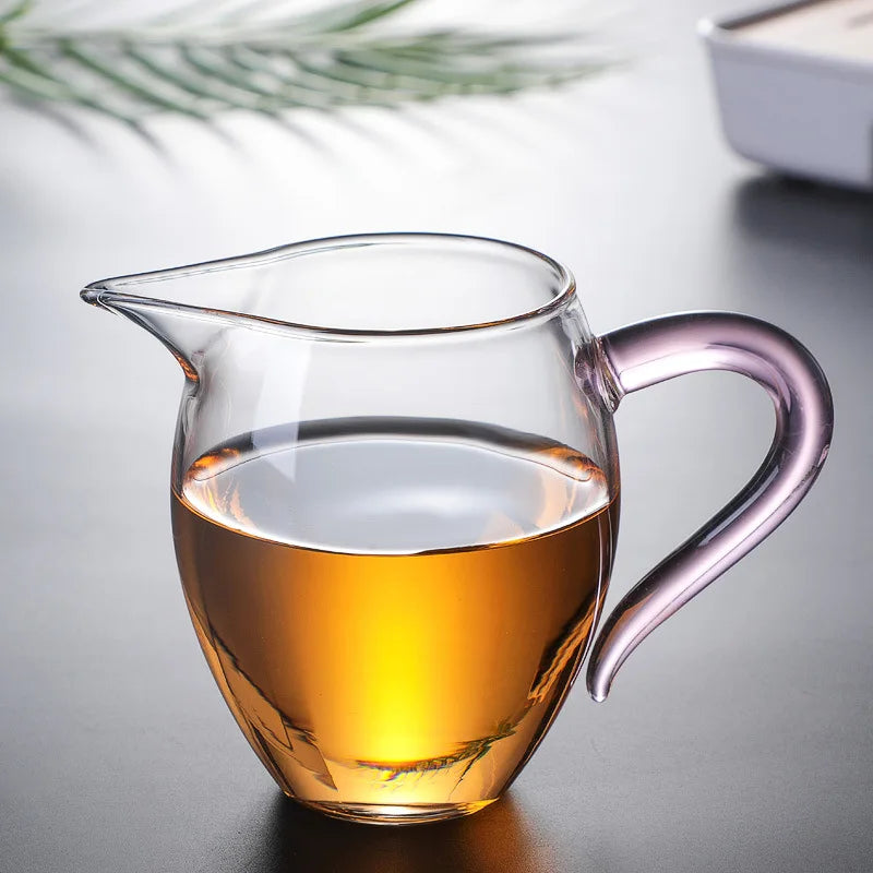 350ml Heat-resisting Clear Glass Tea Pot with Colorful Handle Fair Cup with Infuser Puer Tea Brewing Kettle Pu Erh Pots Teapots Oasis Select Pink