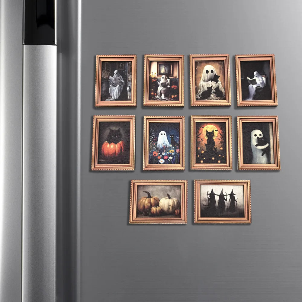 Halloween Magnetic Three-dimensional Fridge Magnet Ghost Witch Photo Frame Wooden Magnetic Decoration Oasis Select