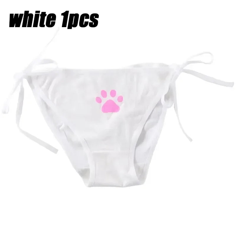 1-6PCS Sexy Bandage Lolita Panties Low Waist Lingerie Cute Claw Women's Briefs Low Waist Animation Underwear Oasis Select white 1pcs One Size As shown
