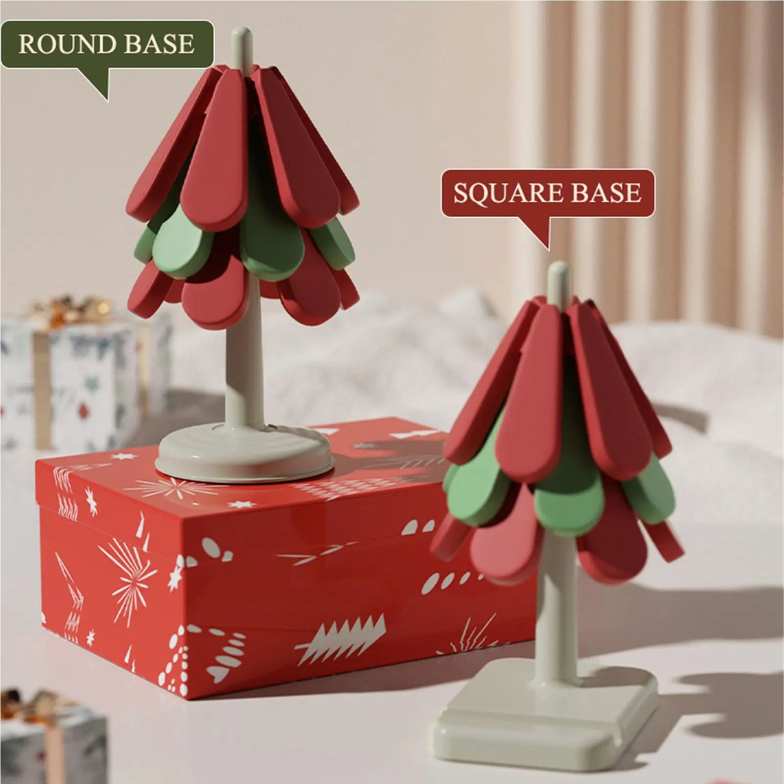 Tree Shape Trivet, Anti Scald Foldable Silicone Trivets for Hot Dishes Heat Resistant Easy to Clean Tree Trivet with 3 Coasters Oasis Select