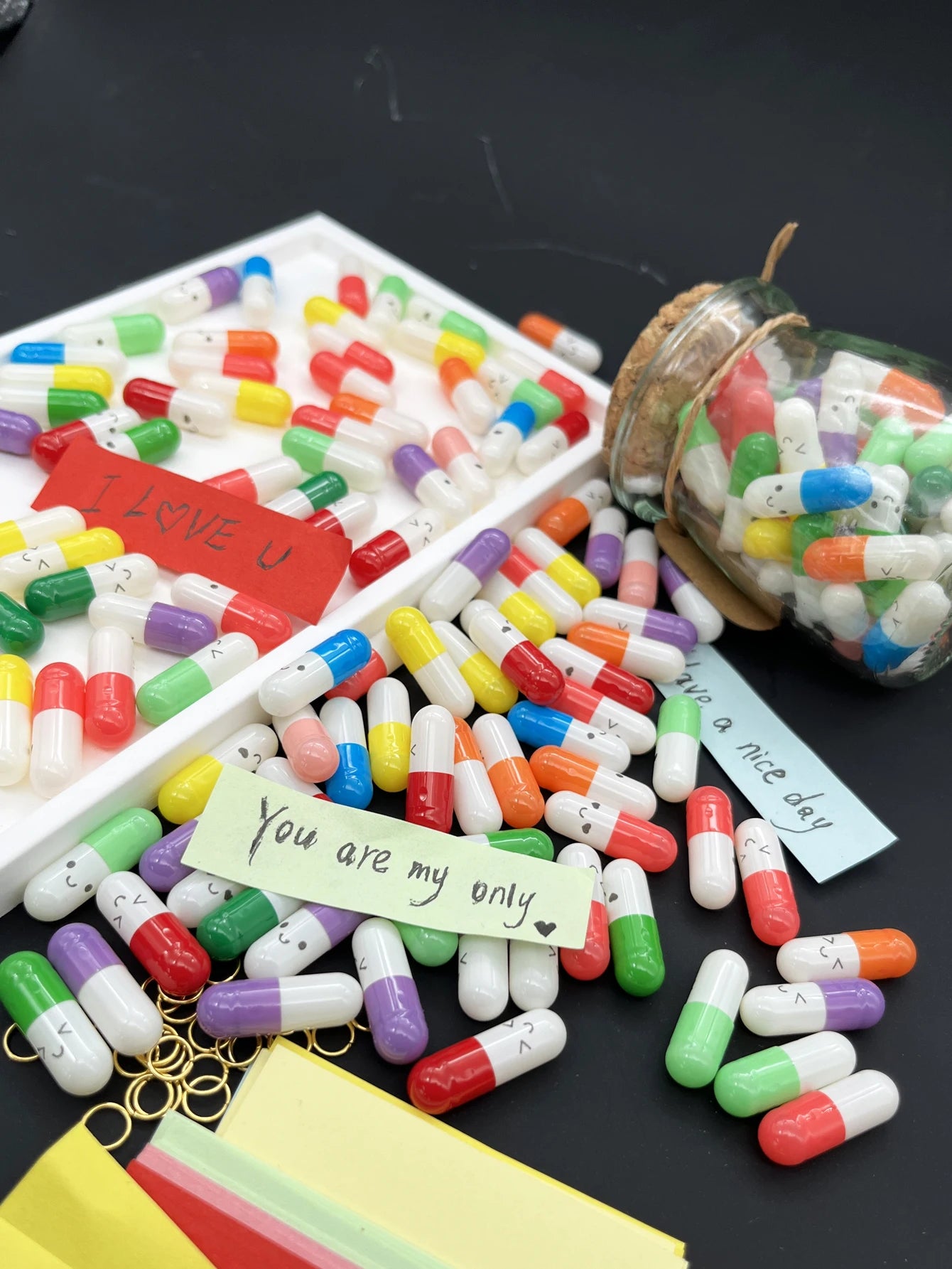 50pcs/Bottle Message Capsule Love Pills Rolled Paper Blank Notes Clear Wishing Bottle Capsule Pills Party Favorite Birthday Oasis Select