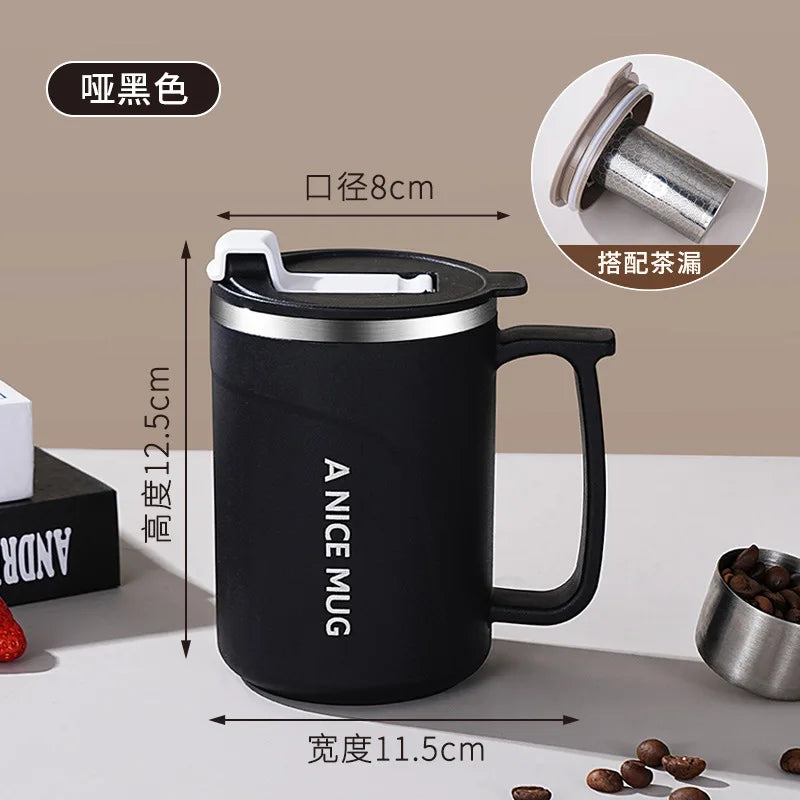450ML Stainless Steel Insulated Coffee Mug with Detachable Tea Strainer, Leak-Proof Lid, and Handle - Double-Walled Thermal Cup Oasis Select Black 450ml