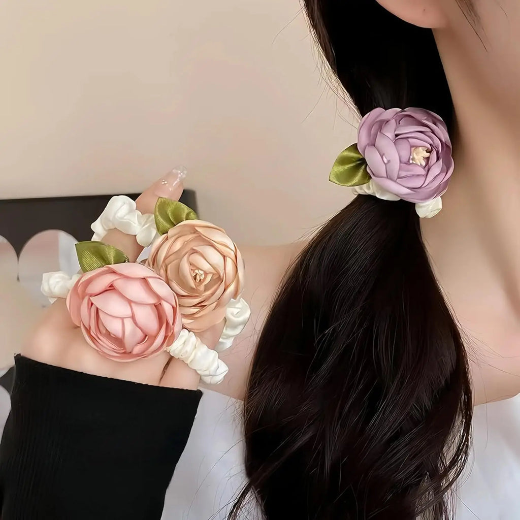 2/3 PCS Flower Hair Scrunchies for Women – Elegant Ponytail Holders for Thick, Curly, Thin & Fine Hair, No-Slip Donut Hair Ties Oasis Select