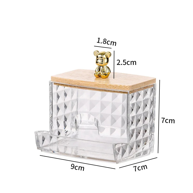 Acrylic storage box, home desktop bear-shaped storage container, premium portable transparent desktop organiser Oasis Select golden A