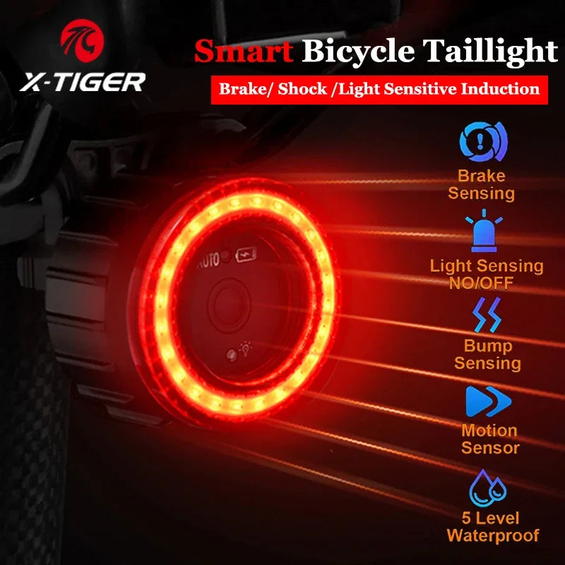 X-TIGER Smart Bicycle Tail Light Waterproof LED Sensor Brake Light Super Bright Cycling Safety Warning Light Oasis Select