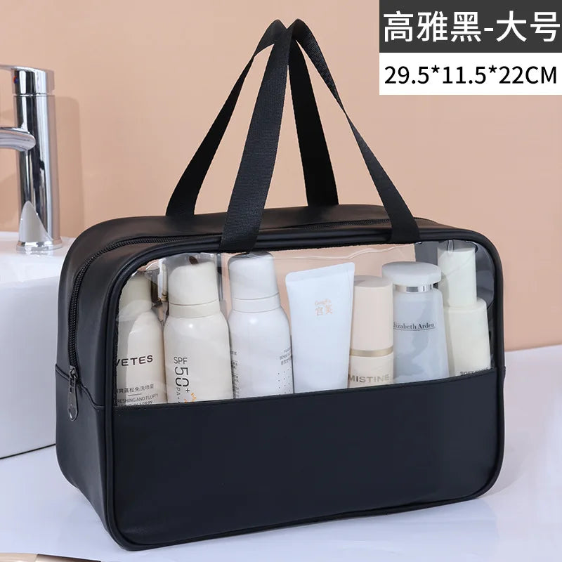 Portable Travel Cosmetic Bag Women Transparent Makeup Bag Large-Capacity Bath Wash Bags Multifunction Waterproof Storage Case Oasis Select black L