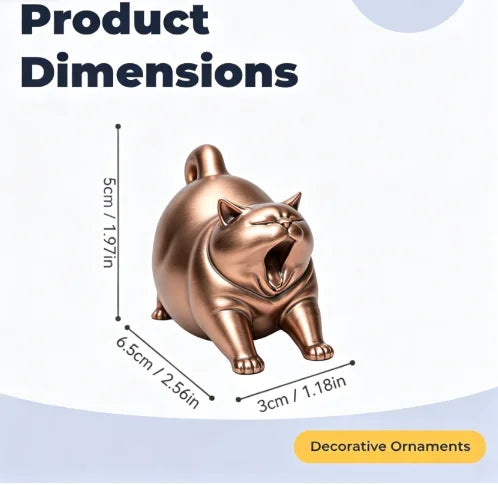 Funny Yawning Fat Cat Figurine Miniature Cartoon Kitten Statue Cute Chubby Cat Ornament for Home Office Desktop Decor Cute Gifts Oasis Select Yawning Cat Bronze