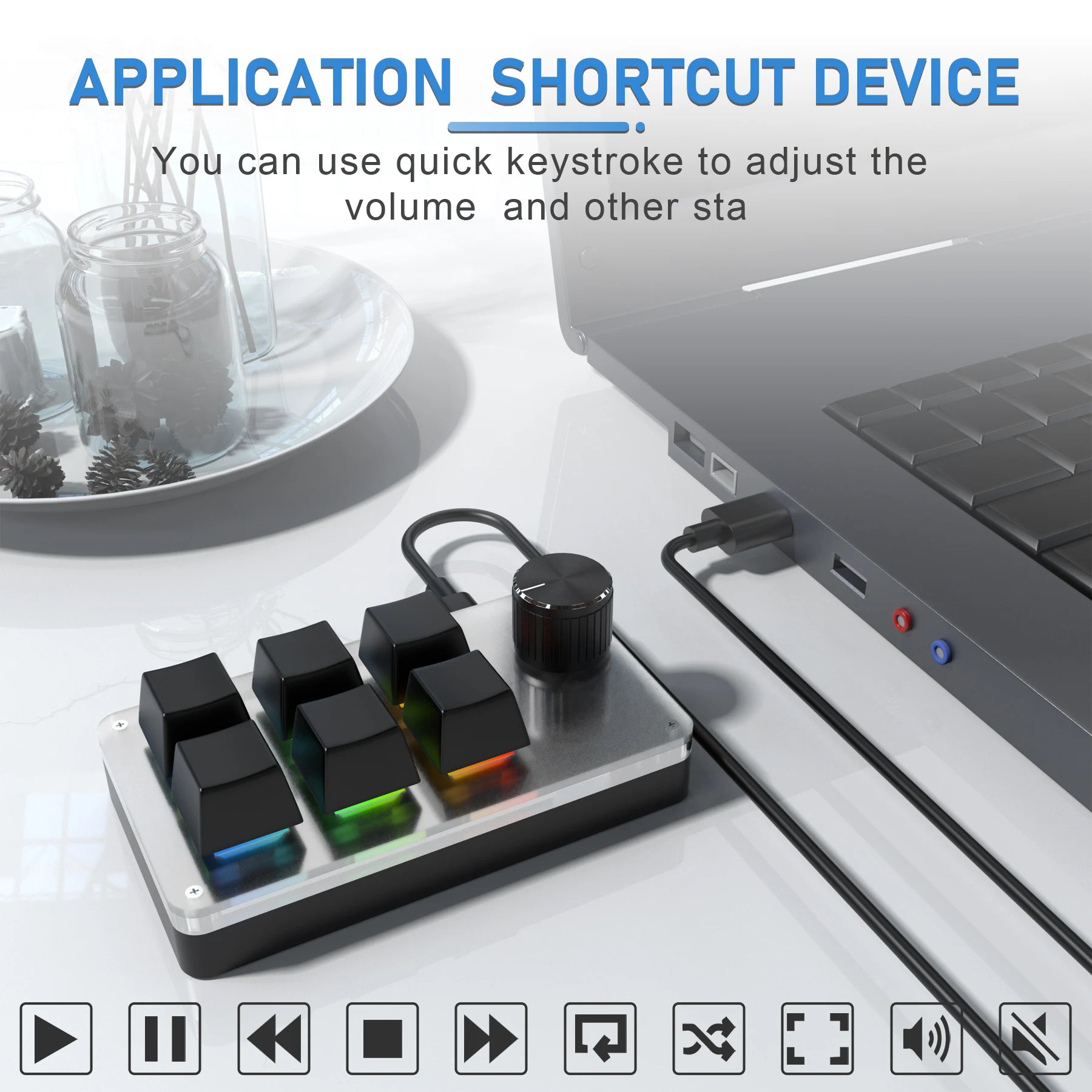 6 Keys 1 Knob RGB Programming Macro Gaming Knob Keypads Mini Custom Programming Keyboard USB Mechanical Keyboard for Photoshop Oasis Select