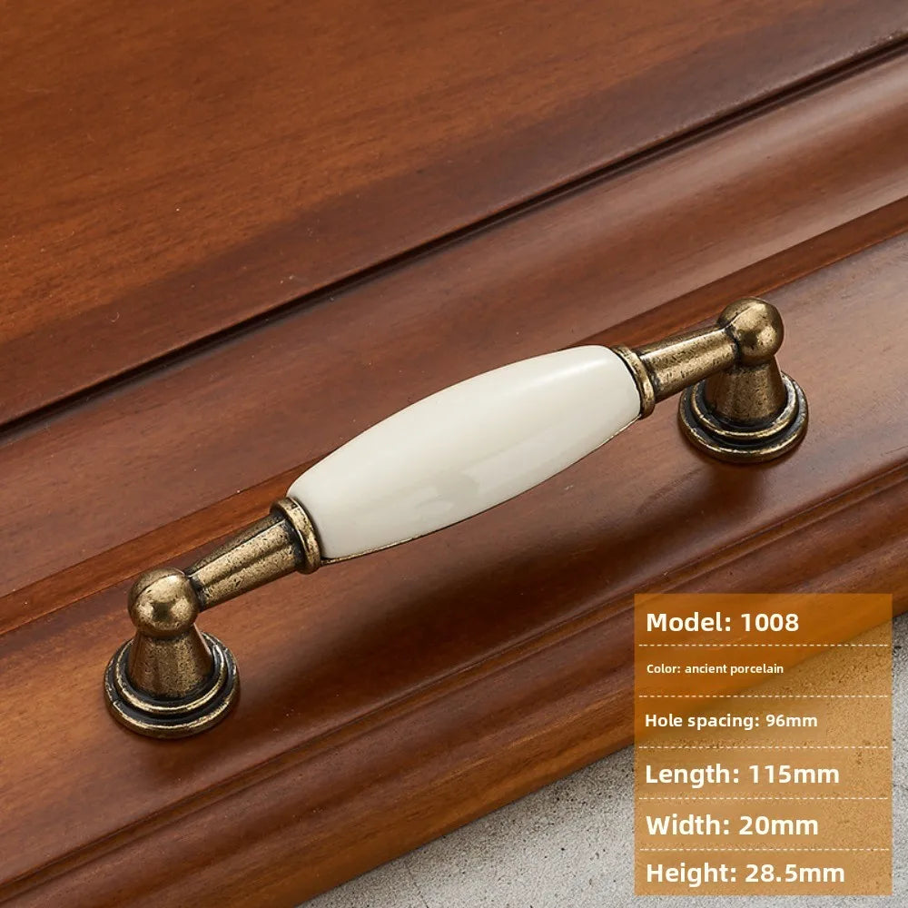 Antique Bronze Ceramic Zinc Alloy Cabinet Handles Drawer Knobs Morning Glory European Style Wardrobe Door Furniture Oasis Select 1008-96