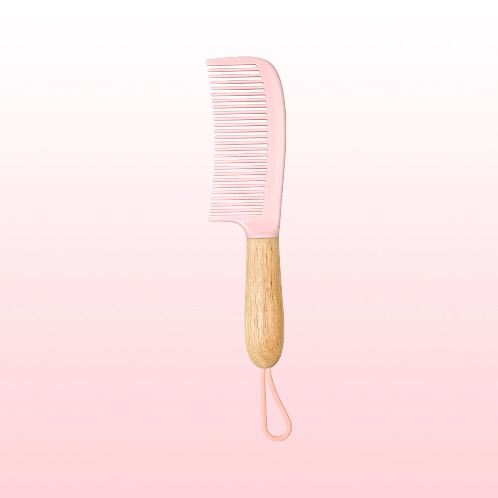Wide-Tooth Detangling Comb with Oak Handle | All Hair Types Hair Detangling Comb Oasis Select TY3070-pink-02