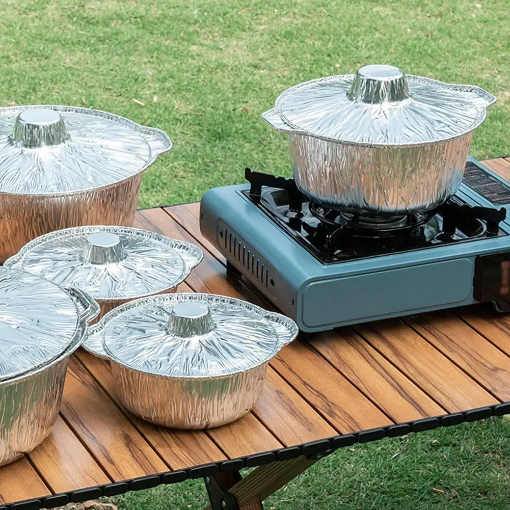 10PCS Disposable Aluminum Foil Pans With Lid Round/Square Food Storage Container BBQ Baking Pans Air Fryer Liners Kitchen Supply Oasis Select