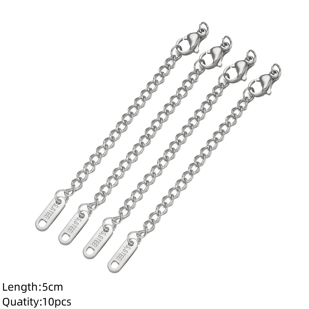 10pcs/Lot Stainless Steel Extension Extended Tail Chains With Lobster Clasps Connector For DIY Bracelet Jewelry Making Supplies Oasis Select RR ST X 10 Pcs