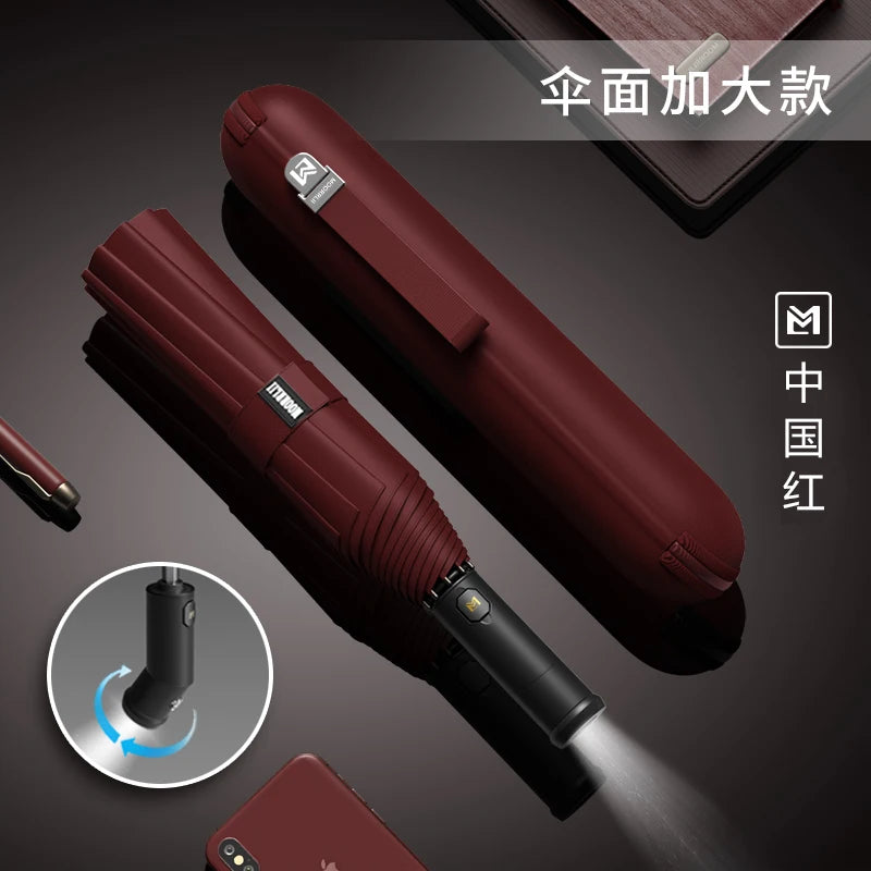Full-automatic folding thickened umbrella large strong wind-resistant reinforced automatic umbrella Oasis Select 116cm LED Red