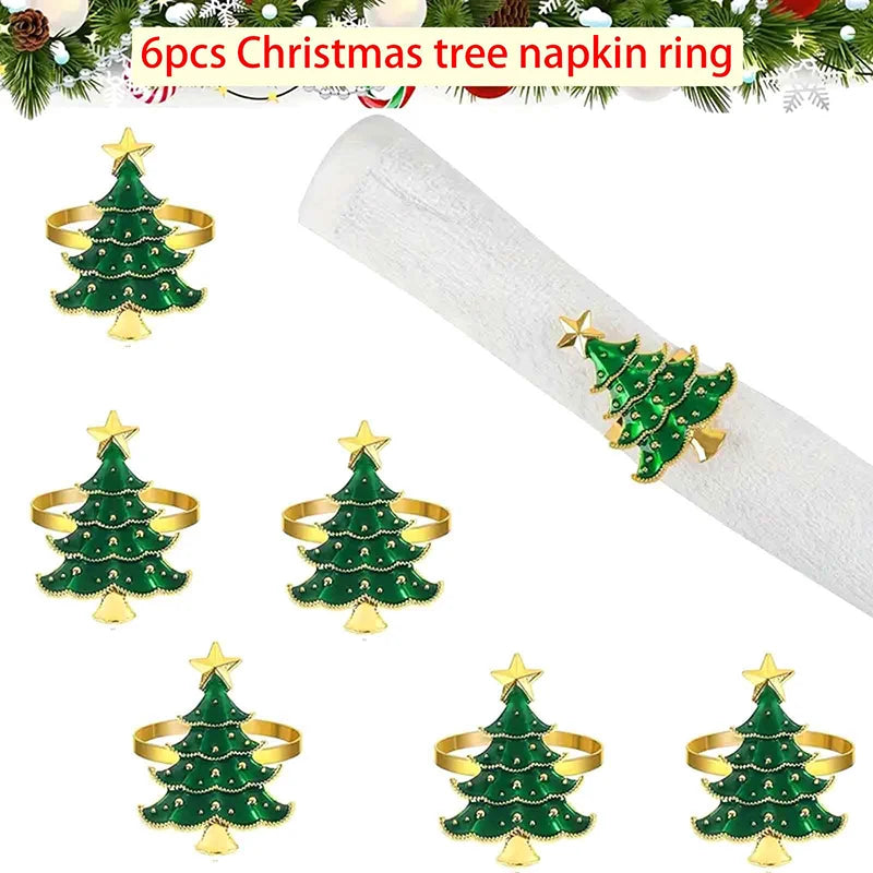 Christmas Napkin Rings Set of 6 | Xmas Holiday Table Decor