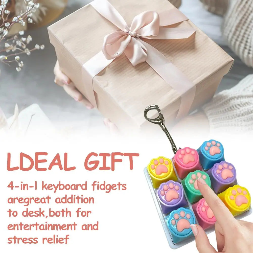 9 Keys Keyboard Key Toy Cat Paws Finger Button Stress Relief Toys Mechanical Keyboard Keycaps Keychain Office Decompression Calm Oasis Select