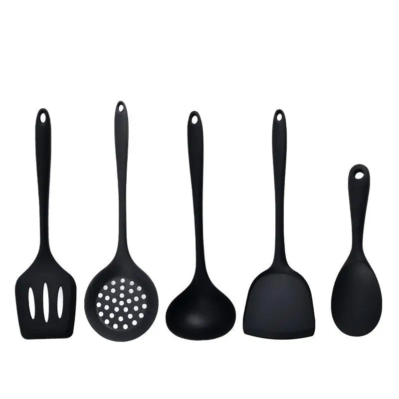Silicone Kitchen Utensil Set, Food-grade Silicone, Including A Soup Ladle, Spatula, Rice Spoon, And Mixing Spoon Oasis Select Black
