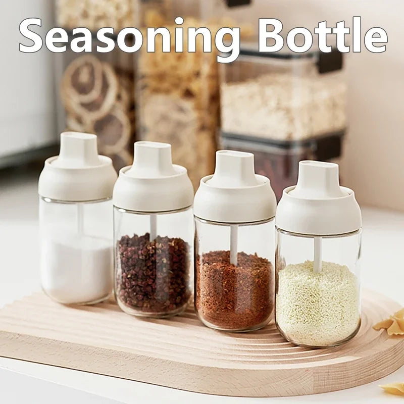 250ML Oil Bottle Moisture-proof with Lid Spoon Pepper Jar Salt Shaker Multi-purpose Combination Glass Kitchen Seasoning Bottle Oasis Select
