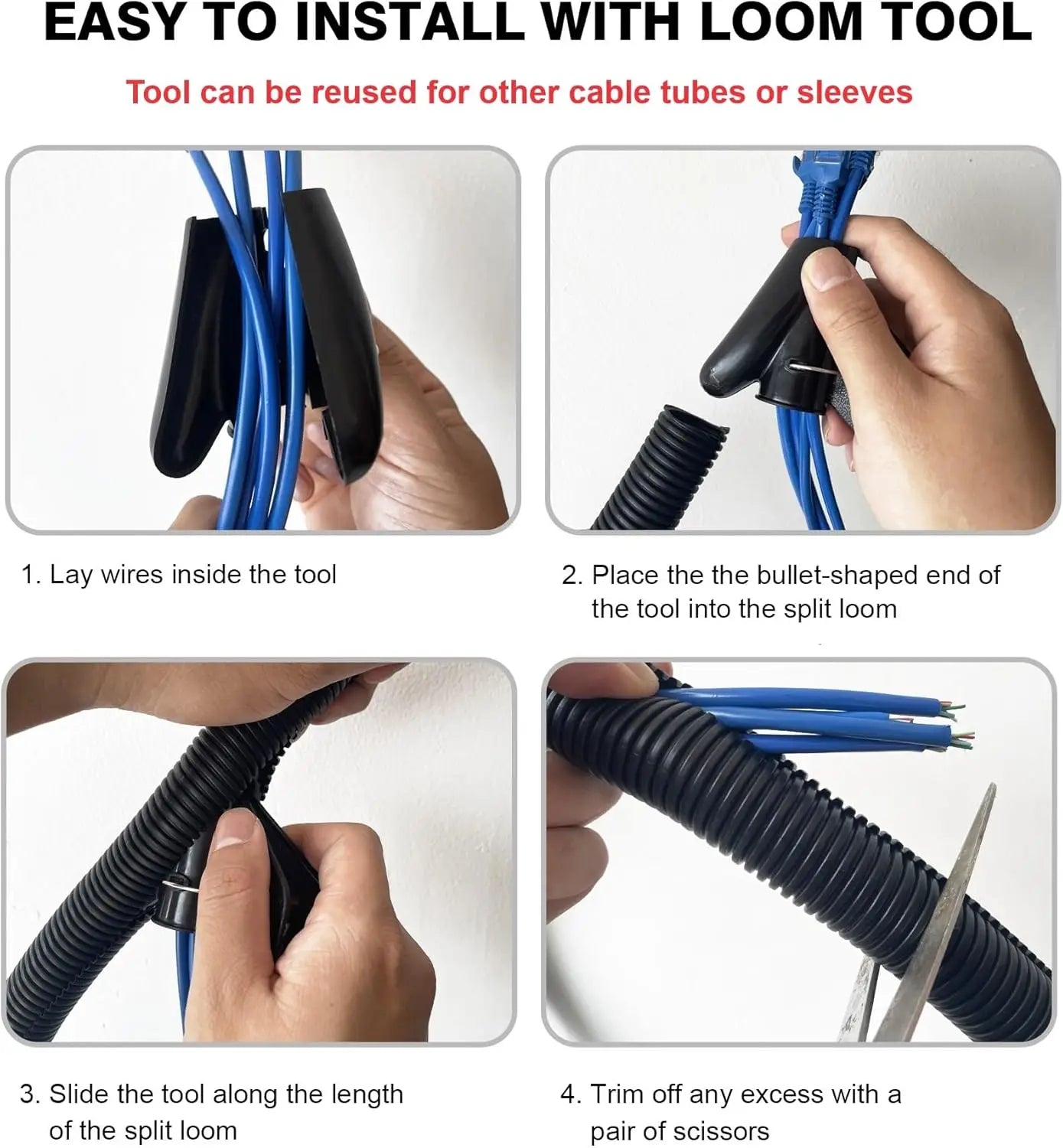 1- 1/4 inch Flame Retardant Split Wire Loom Tubing with Installation Tool - Flexible Wire Covers Cord Protectors Oasis Select