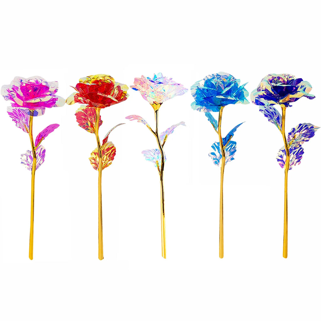 5pcs Colorful Luminous Rose Artificial Led Light Flower Gold Foil Rose Rainbow Simulation Bouquet Without Gift Colgifts For Girl Oasis Select