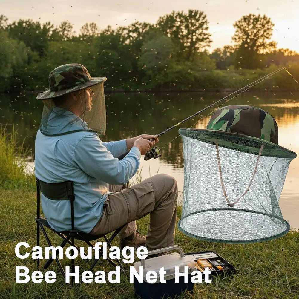 Camouflage Mosquito Head Net Hat – Bug & UV Protection